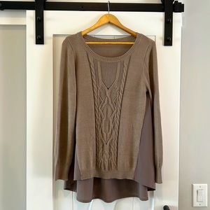 Fernandez taupe knit sweater with beautiful silk back. Size M.